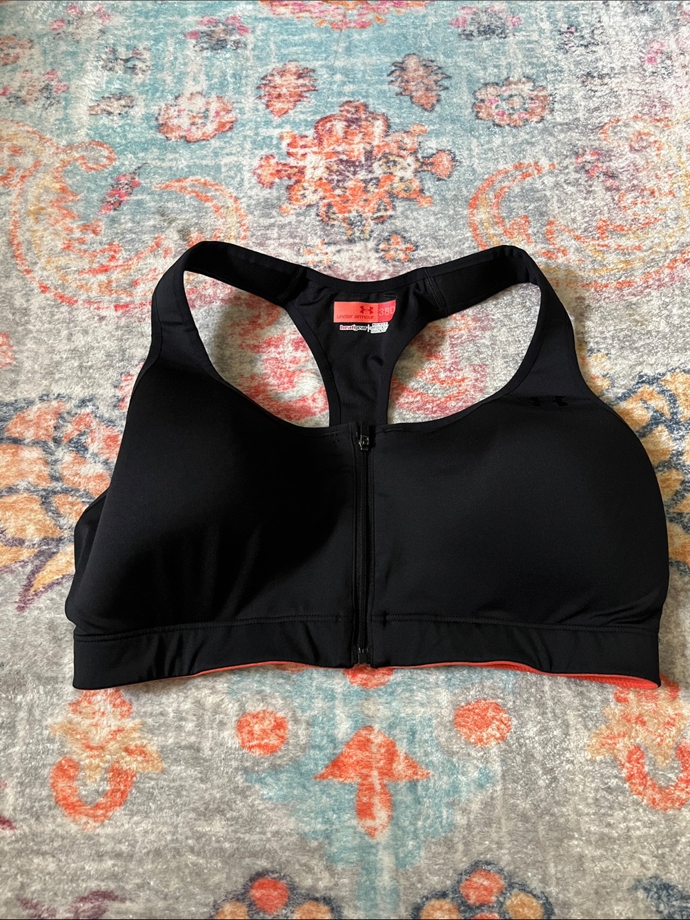 Under Armour Black Front-Zip Racerback Sports Bra with Red Trim